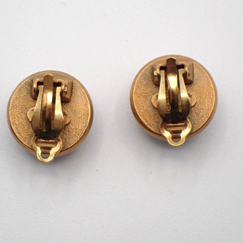 CHANEL Logo Round Button Rhinestone Earrings 94P Clip-On BK GHW Vintage 61RL667 - Picture 4 of 11